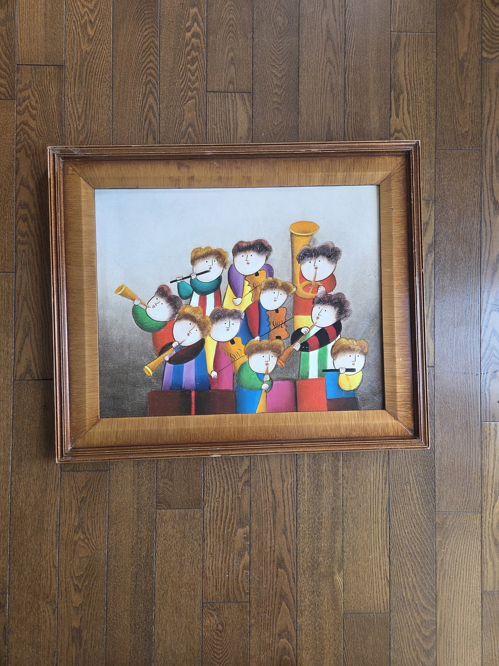 Joyce Roybal Vintage, Original Childeren In Orchestra Painting